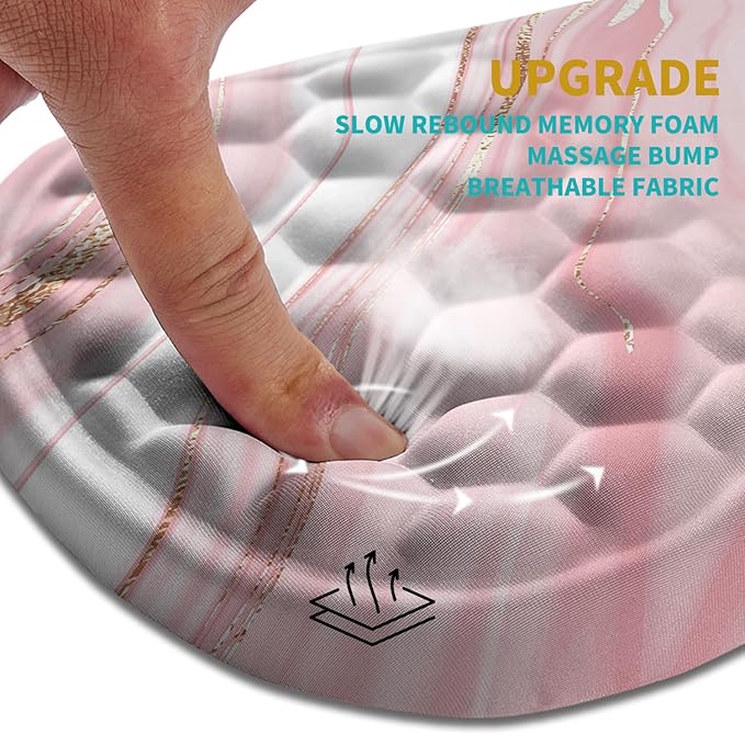 Hokafenle Ergonomic Mouse Pad Wrist Support Wrist Rest Mousepad for Carpal Tunnel Pain Relief with Integrated Memory Foam Slope Massage Bulge (11.8x7.9 inchPink Fluid