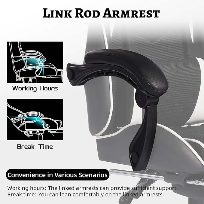 Gaming Chair with Footrest &amp Massage Comfortable Game Chair for Adults Gaming Desk Chairs with Headrest and Lumbar Cushion for Work and Study Adjustable Height Ergonomic (Black+White)