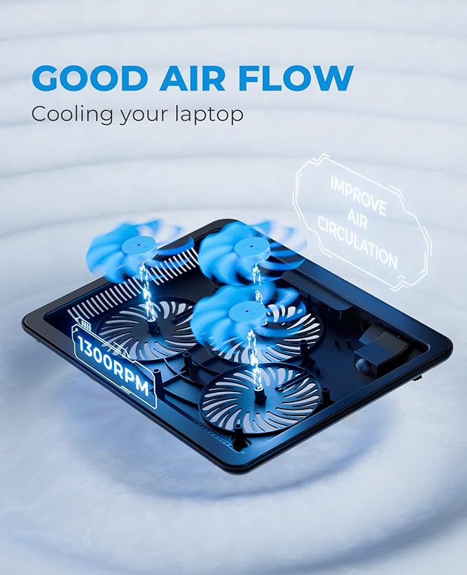 havit HV-F2056 15.6-17 Laptop Cooler Cooling Pad - Slim Portable USB Powered (3 Fans) Black/Blue