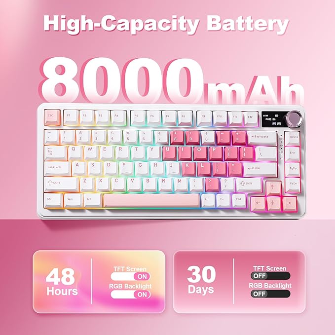 YUNZII B75 PRO MAX QMK/VIA Wireless Mechanical Keyboard75% Layout with Screen and KnobHot Swap GasketCreamy Pre-lubed SwitchesBluetooth/Type-C/2.4G for Win/Mac(White HeartCocoa Cream V2 Switch)