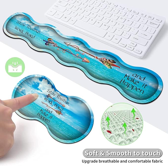 Ergonomic Keyboard Wrist Rest + Large Mouse Pad + Mouse Wrist Support Set Memory Foam Mouse Wrist Non-Slip Rubber Base for Easy Typing Extended Gaming Mousepads XXL Blue Sky Sea Desk Mat Decoration
