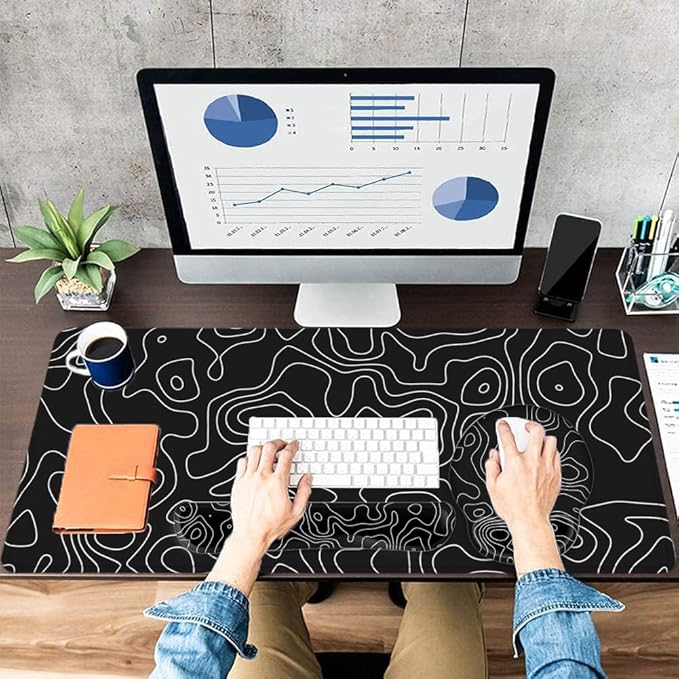 LATEEFAH Mouse Pad with Wrist Rest Large Mouse Pad Ergonomic Gaming Desk Pad Keyboard Wrist Rest Set 4-in-1 Desk Mat Keyboard Mat for Home Office