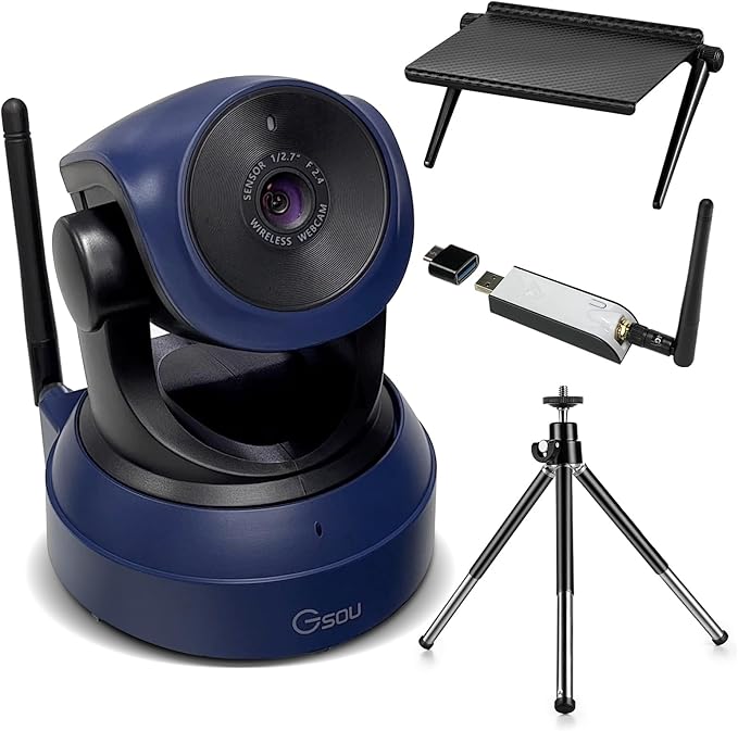 Gsou Wireless Webcam for PC/Wireless Streaming Camera 1080P HD Webcams/USB Plug and Play Webcam for Zoom MeetingSkypeOBS(with Mini Tripod Stand) Adjustable Computer Camera for Mac/Laptop/MacBook