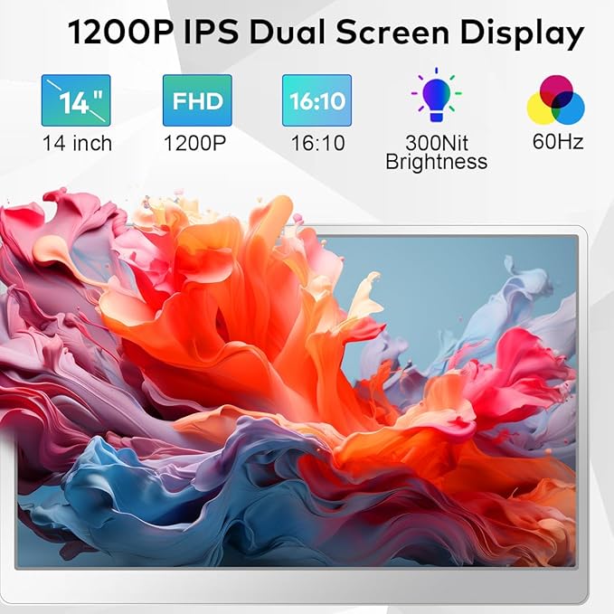 S7 Laptop Screen Extender14-inch Portable Travel Triple Monitor-Left Screen 360° FlipFHD 1200P IPS Triple Screen Laptop Monitor Extender for 12-16.5 LaptopsCompatible with Win and MacBookGray