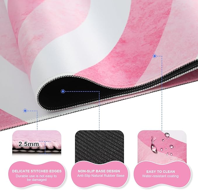 iLeadon Keyboard Mouse Pad Set Large Gaming Mouse Pad + Keyboard Wrist Rest + Mouse Pad with Wrist Support + Coaster Easy Typing Pain Relief Desk Mat Set Valentines Day present for Her Pink Heart