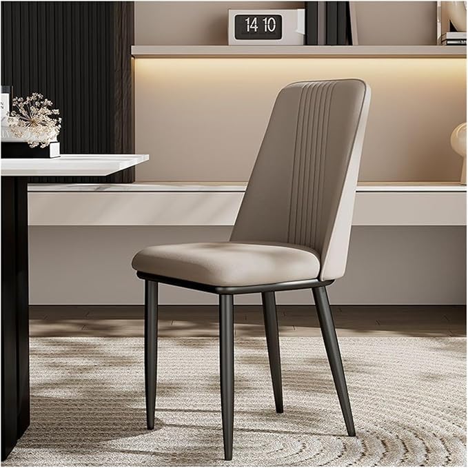 Adjustable Office Computer Chair with Armrest 1pcs Leather Upholstered Dining Chair with Metal Chair Legs Home Furniture(Brown)
