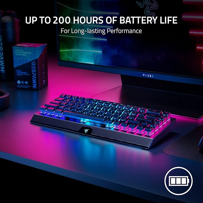 Razer BlackWidow V4 Mini HyperSpeed Wireless Hot Swappable 65% Gaming Keyboard: HyperSpeed Wireless &amp Bluetooth 5.0 - Orange Switches Tactile &amp Quiet - Phantom Pudding Keycap(Renewed)