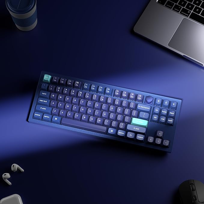 Keychron Q3 Wired Custom Mechanical Keyboard Knob Version TKL Tenkeyless QMK/VIA Programmable Macro with Hot-swappable Gateron G Pro Brown Switch Compatible with Mac Windows Linux (Blue)