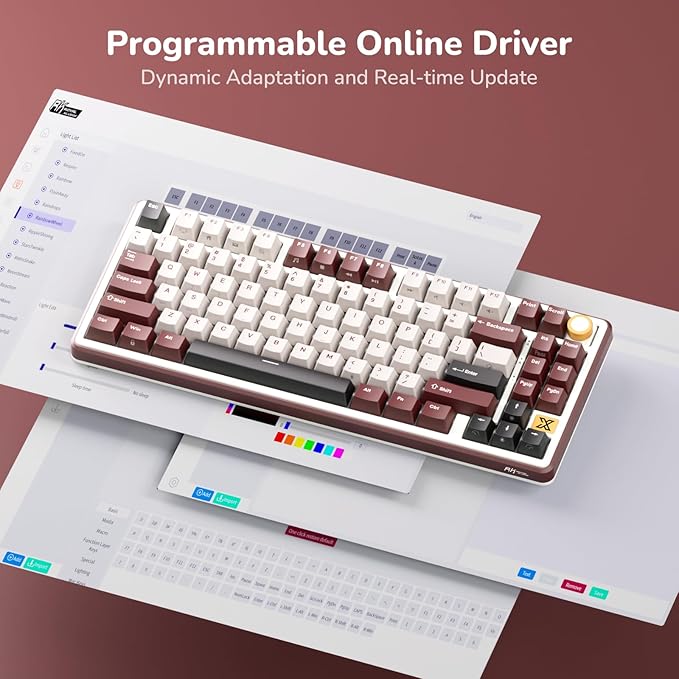 RK ROYAL KLUDGE X87 Gasket Mechanical Keyboard 75% Wireless Gaming Keyboard with Touchable X-Plate &amp Volume Knob Bluetooth/2.4GHz/Wired Hot Swappable RGB Backlit (Red Linear Cream Switch)