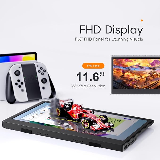 JUSTTHINK Portable Monitor 11.6'' LCD Display Small Monitor 60Hz Wall Mount &amp Desk Stand HDMI/Type-C Connect Second External Monitor for Laptop Lightweight for Travel