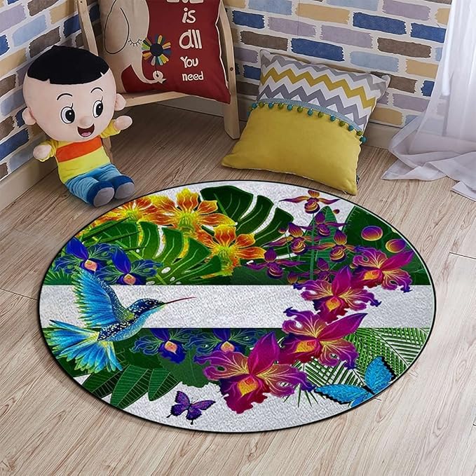Party Theme Chair Mat for Hardwood Floor Round Floor Mats for Office Chair Computer Gaming Desk Mat for Rolling Chair Non-Slip Gaming Rug Leaf Flower KahiliGinger Green Purple Diameter 43.3 in