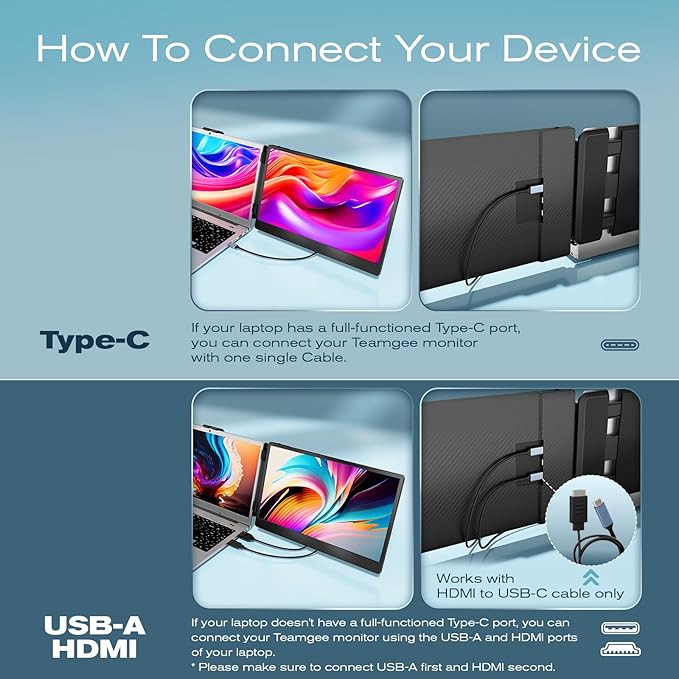 Teamgee 14” Laptop Screen Extender S1 Dual FHD IPS Portable Monitor for 13–17” Laptops USB-C/HDMI Plug &amp Play Compatible with Windows macOS &amp Android Perfect for Hybrid Work &amp Travel