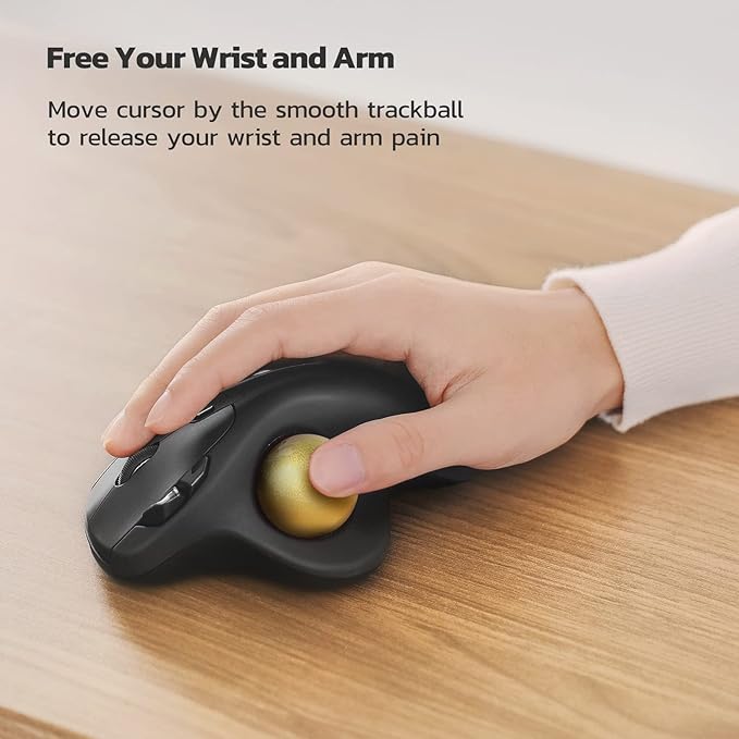 Nulea M501 Wireless Trackball Mouse Rechargeable Ergonomic Easy Thumb Control Precise &amp Smooth Tracking 3 Device Connection (Bluetooth or USB Receiver) Compatible for PC Laptop Mac Windows