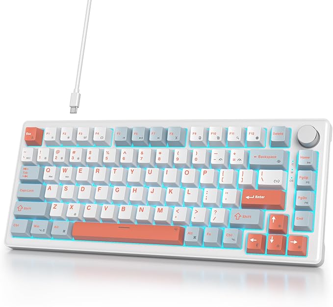 75% Wired Gaming Keyboard Hot Swappable Gasket Mount White Switch 82 Keys TKL Mechanical Keyboard NKRO Creamy for PC Laptop Windows Gamer (Salmon)