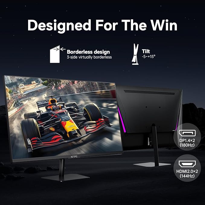 KTC 24 Gaming Monitor 180Hz 144hz Monitor QHD(2560x1440p) l Up to 1MS | Fast IPS Monitor |122% SRGB | 2X DP &amp 2X HDM|100×100mm VESA Compatible (Renewed)