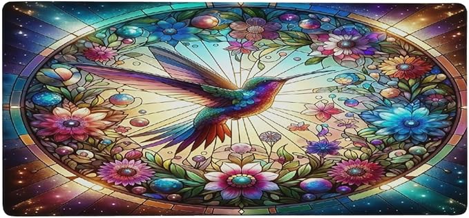 Color Glass Flower Bird Large Mouse Pad Gaming Mousepad Desk Mat for Desktop Computer Keyboard Waterproof Mouse Mat Desk Pad with Non-Slip Base for Game School Office Home 35.4 x 15.7