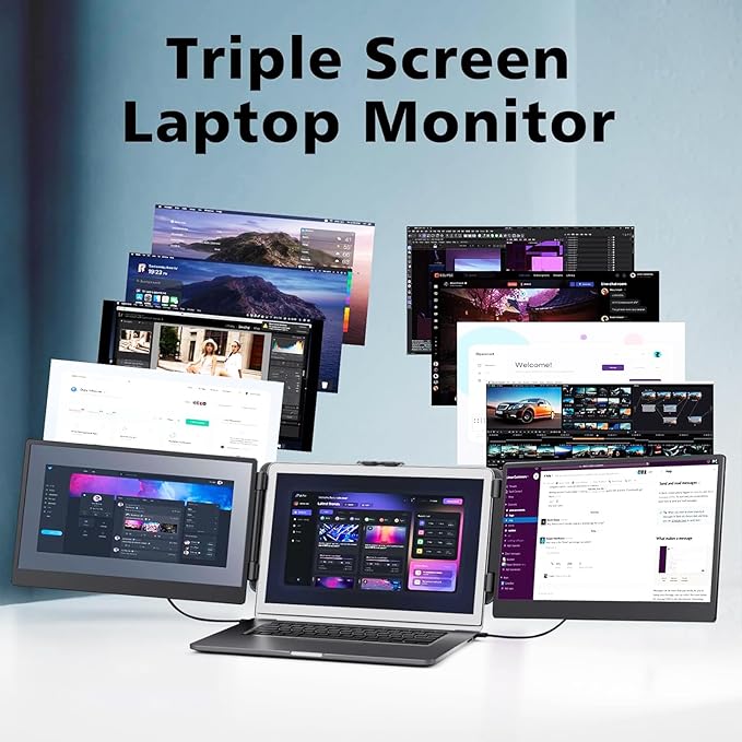 ROYY Laptop Screen Extender Double Monitor - 14 1080P Portable Monitor FHD Attachment Extra Screen Compatible with Windows Mac Dex Chrome Travel Work Fits 13-17 Laptops
