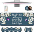 4 in 1 Ergonomic Keyboard Wrist Rest &amp Mouse Pad Wrist Rest SetStay Positive Work Hard and Make It Happen Inspirational Quote Large XXL Gaming Desk Mat with Non-Slip Base for Home Office Study Ga
