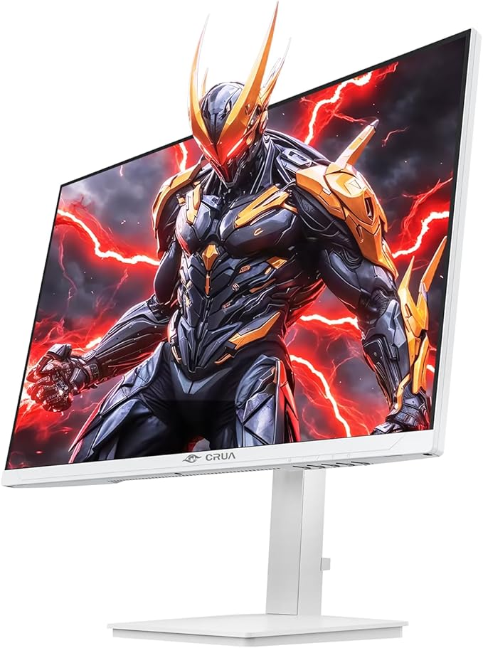 CRUA 27 Gaming Monitor 144Hz 4K UHD(3840*2160P) IPS Screen Supports Height/Pivot/Rotating/Tilt Adjustable Vertical Monitor AMD Freesync 120% sRGB Built-in Speakers Wall Mountable Installs-White