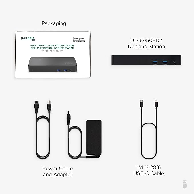 Plugable 12-in-1 USB C Triple Monitor Docking Station Triple 4K Displays with 3X HDMI or 3X DisplayPort Compatible with Mac Windows Thunderbolt USB4 USB-C (100W PD 6X USB Ports Ethernet)