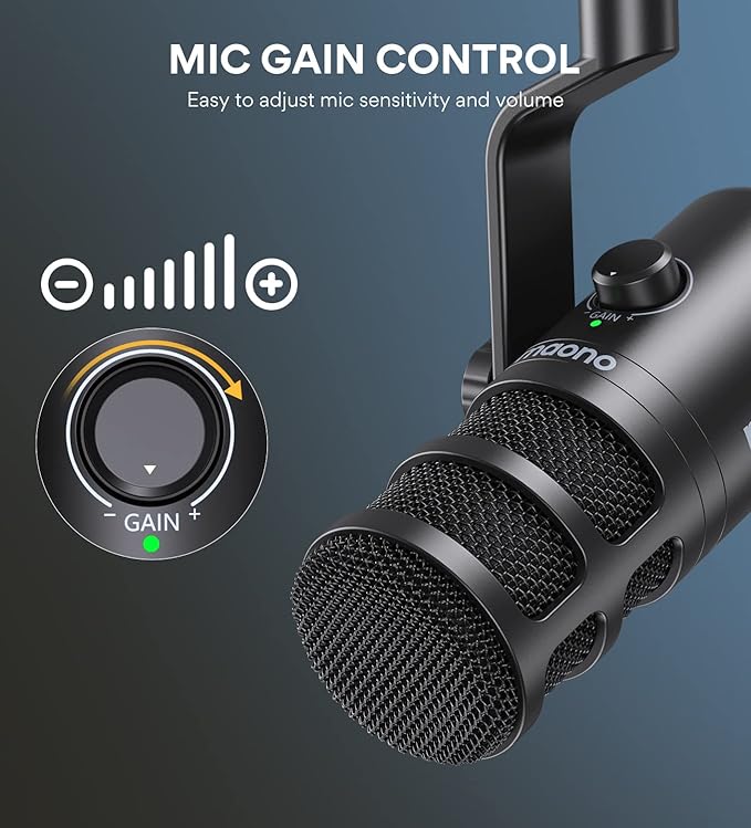 MAONO USB Dynamic Microphone Podcast Recording Microphone with Gain Knob Plug &amp Play Metal Structure Voice-Isolating Technology Cardioid Studio PC Mic for Streaming Vocal Home Studio-PD100U