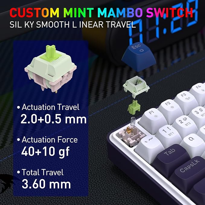 Redragon K744 PRO 99 Keys Wireless Gasket RGB Gaming Keyboard 3-Mode Mechanical Keyboard w/Hot-Swap Socket Round PBT Keycaps &amp 5-Layer Noise Dampening Custom Linear Switch