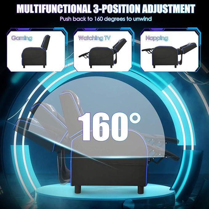 GORELAX Modern Massage Gaming Recliner Chair PU Leather Home Theater Recliner Chairs w/Footrest and Massage Racing Style Sofa Chair for Living Bedroom Gaming Room