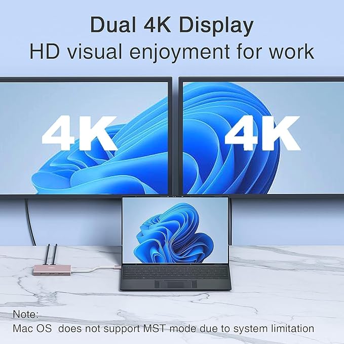 USB C Docking Station Dual Monitor Adapter for Dell HP Laptop Docking Station 3 Monitors Quadruple Display USB C Hub Dongle to 4K HDMI+DisplayPort+VGA3 USB2.0100W PD 8 in 1 Thunderbolt Dock