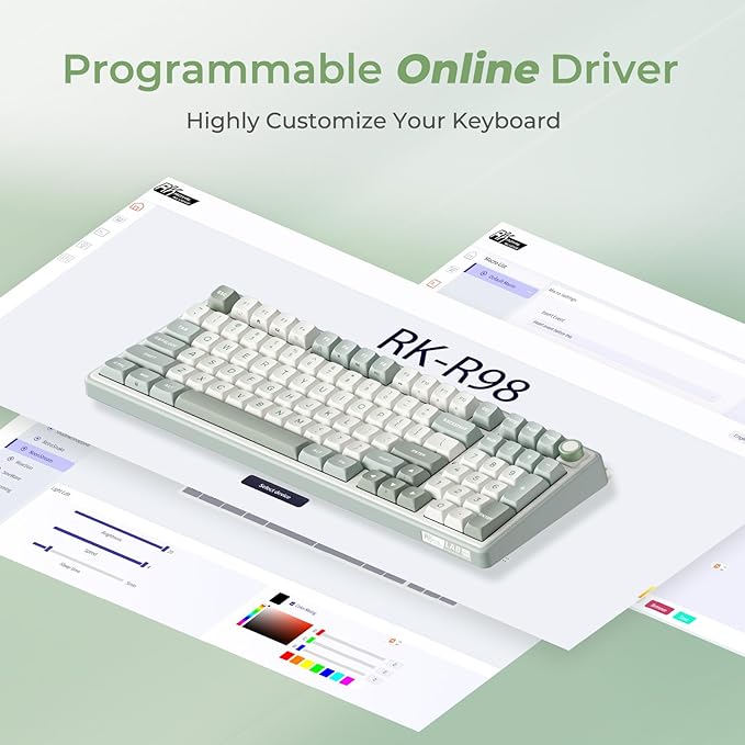 RK ROYAL KLUDGE R98 Pro Creamy Mechanical Keyboard 96% Wired Gaming Keyboard RGB Backlit with Number Pad and Volume Knob Gasket Mount MDA Profile PBT Keycaps Hot Swappable Pre-lubed Tactile Switch