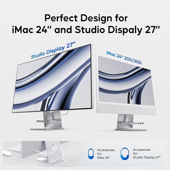 iMac Accessories for iMac24 inch 2021/2023/2024 PULWTOP iMac Hub with M.2 NVMe SSD Enclosure i-Mac USB C Hub USB A/C 10Gbps SD/TF i-Mac USB Adapter for iMac24 M1/M3/M4 or Studio Display 27 inch