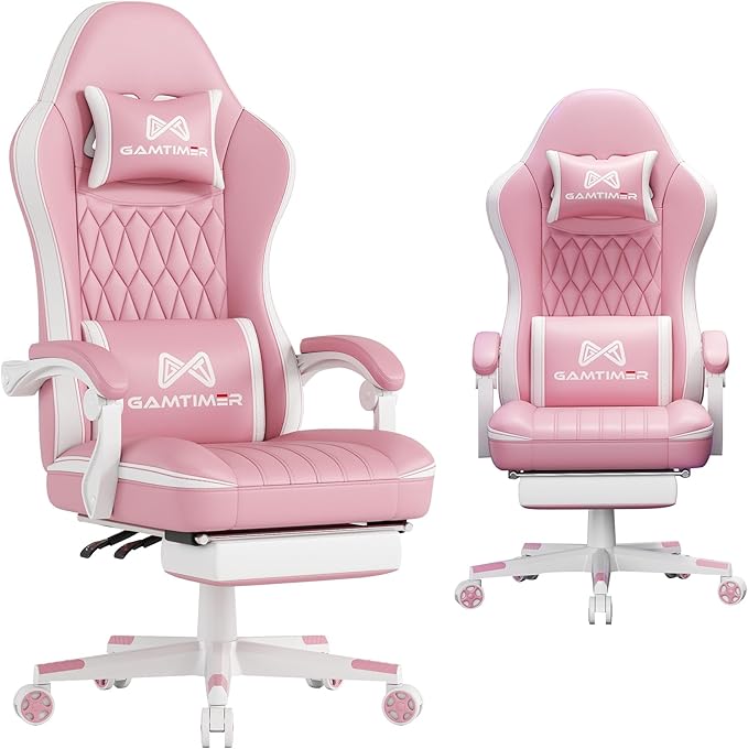 Gaming Chair with Footrest Ergonomic Computer Chair PU Breathable Material with Headrest and Lumbar Support Suitable for Silla Gamer and Adults(Pink)