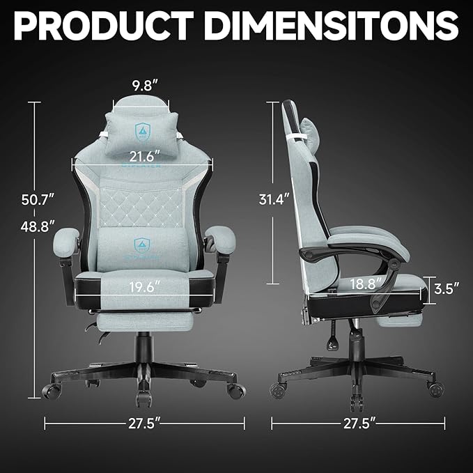 GTPLAYER Gaming Chair Fabric Computer Office Chair with Pocket Spring Cushion Ergonomic Office and Gaming Video Gaming Chair with Linkage Armrests High Back Desk Chair with Adjustable Recliner