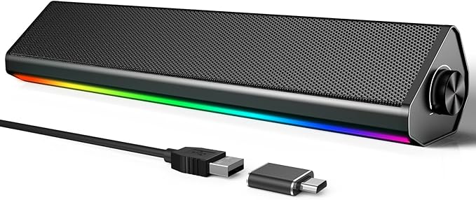 LENRUE Computer Speakers for DesktopPC Speakers with BluetoothUSB Wired Computer Speakers for PC Desktop Laptop MonitorsGaming Speakers with Light and Dual Touch Tech (Type-C Adapter Included)