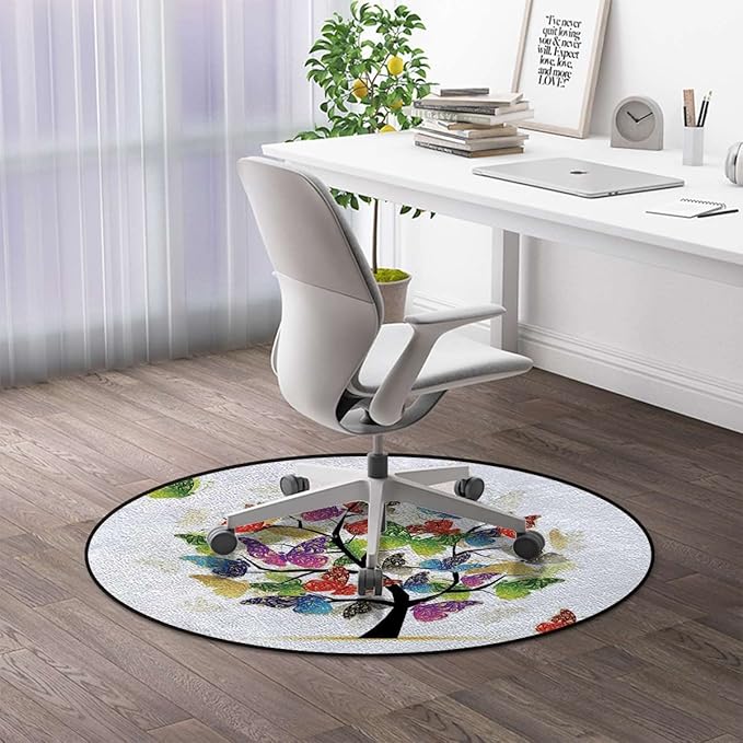 MultiRound mat Office Chair Mat Shaded Animals Tree Colored Wings Flying Hardwood Floor Protection mat for Office and Home Computer Chairs Tree of Life Diameter 60 in