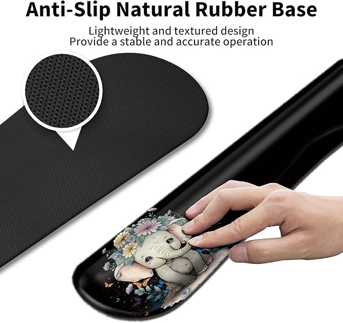 Mouse Pad + Keyboard Wrist Rest + Mouse Wrist Rest Support Set + Coaster Ergonomic Memory Foam Mouse and Keyboard Pad Set for Laptop Computer Office Home Working Gaming - Elephant Flower