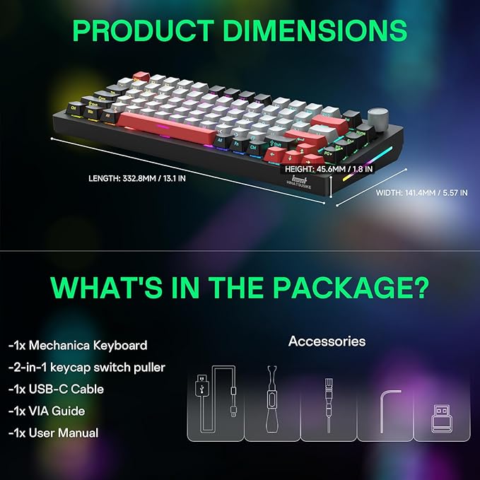 H83 PRO Wireless Mechanical Gaming Keyboard 75% Layout Gaming Equipment Gasket Mounted - Hot Swappable Cardamom Switches PBT Keycaps RGB Backlit USB-C/2.4G/BT5.0 for Win/Mac/Linux