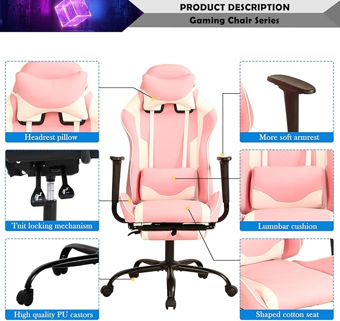 Gaming Chair for Adults with Footrest Racing Chair PC Chair Silla Gamer Chair Racing Gaming Chair Cheap Recliner Game Chair with Headrest Lumbar Support Adjustable Armrest for Kids 8-12
