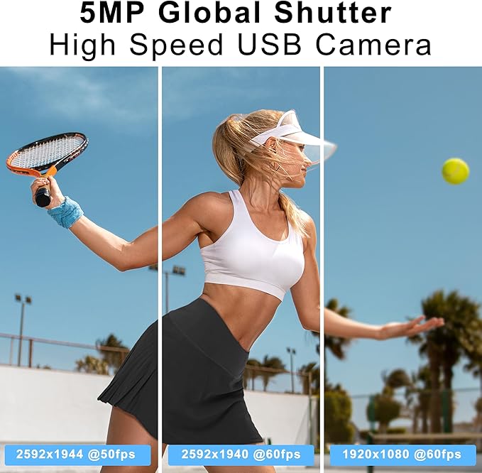 5MP Global Shutter USB Camera Module High Speed 60fps 1080P PC Webcam with No Distortion Lens Lightburn Camera UVC for Computer Laptop Android and Raspberry Pi