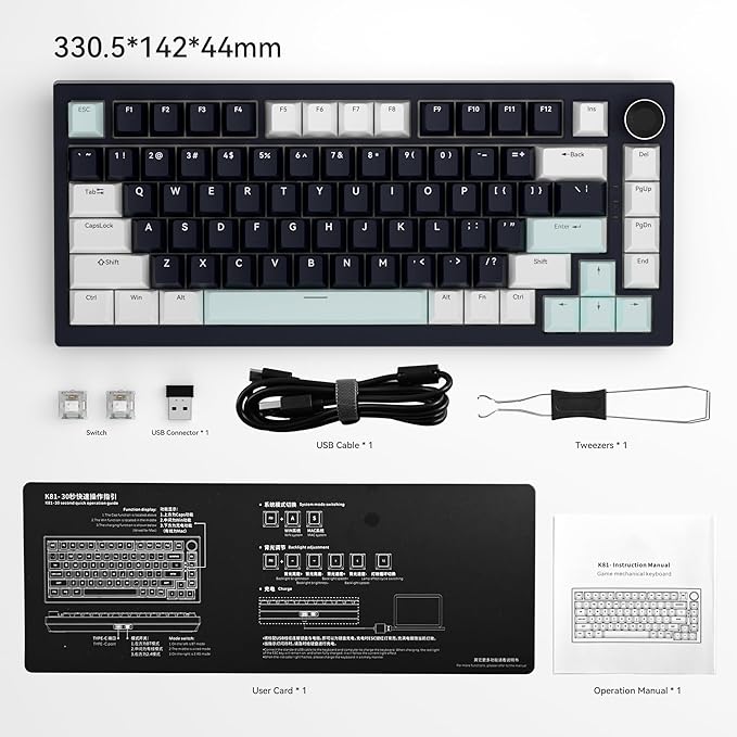 Gurjot Wireless Mechanical Keyboard with KnobTri-Mode BT5.0/2.4GHz/USB-C Hot Swappable Mechanical KeyboardPre-lubed Linear Switches8000mAH Battery RGB Backlit Computer Gaming Keyboards