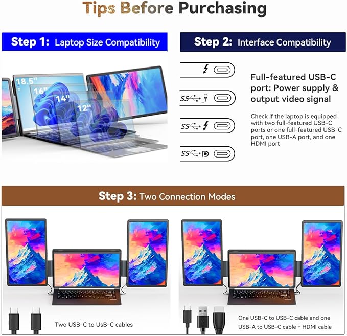 15.6 Detachable Laptop Screen Extender FHD 1080P IPS Dual/Triple Portable Monitor for Laptop USB-C/HDMI Plug &amp Play Multi/Extra Travel Display Computer Monitor for 12-18.5 Win/Mac/Android-S9H