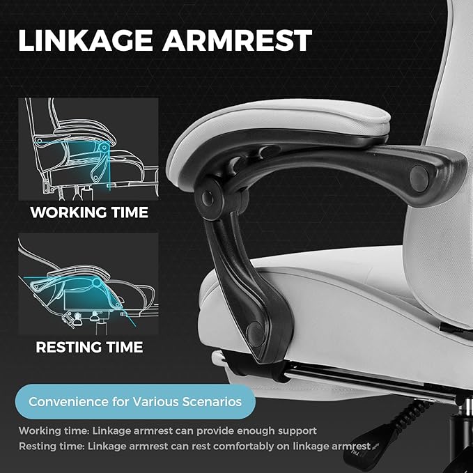 GTPLAYER Gaming Chair with Footrest Computer Chair with and Lumbar Support Height Adjustable Game Chair with 360°-Swivel Seat and Headrest and for Office or Gaming (All Light Gray-Fabric)
