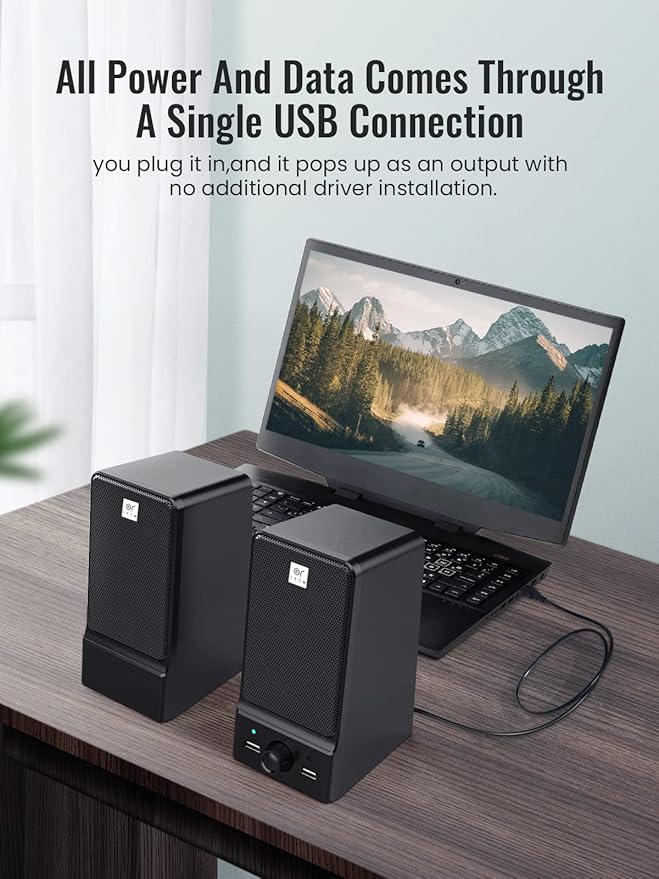 OROW USB Computer SpeakersHi-Fi Stereo PC Speakers16W Desktop SpeakerBuilt-in DSP Sound Chip Deep Bass&ampPure VocalLaptop Speakers with Headphone Jack(S203)