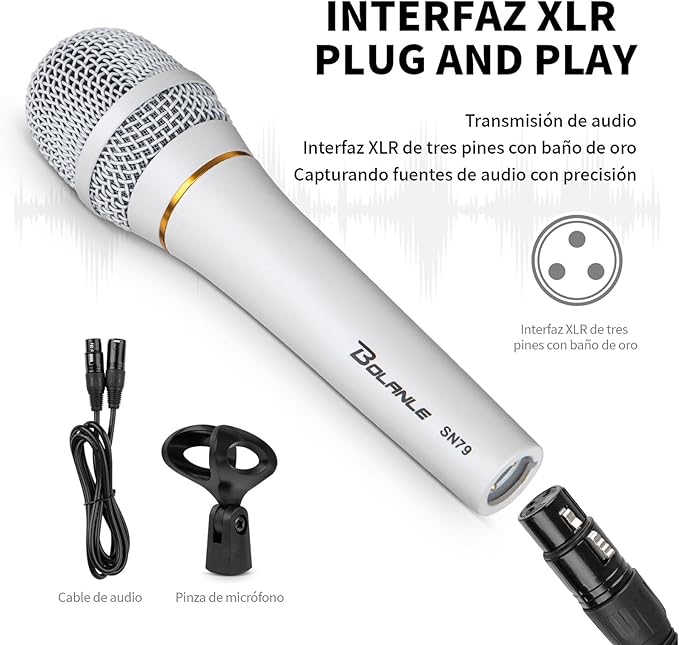 Bolanle Dynamic Vocal Microphone with Shock-Mounted CartridgeSteel Mesh Grille and Integral Pop FilterIdeally Suited for SpeakersKaraoke Singing MachineAmpMixer