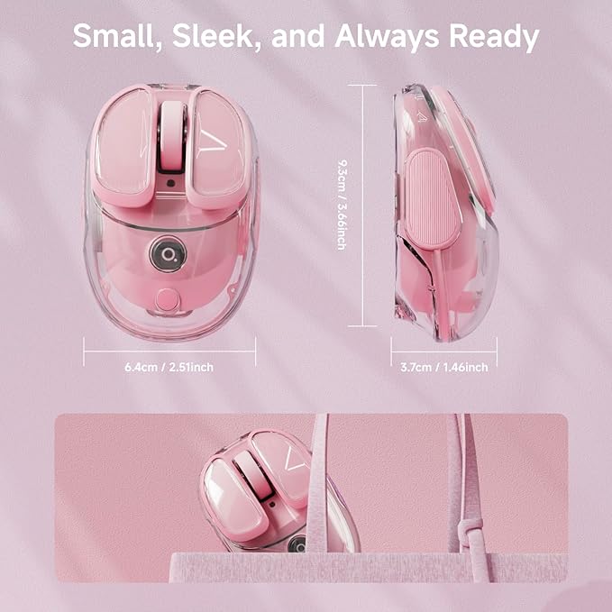 EWEADN Q9 Wireless Clear Mouse Dual Mode Bluetooth &amp 2.4G USB Computer Mouse with RGB Lighting Silent Clicks Multi-Device Compatibility for Laptop PC MacBook iPad Cute Mouse-Pink
