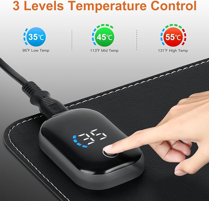 Heated Mouse Pad Warm Desk PadHeated Large Desk Mat with 3 Levels HeatingGaming Mouse Pad Foot Warmer Pad for Home Office(Upgrade VersionBlack31.5 x 13)
