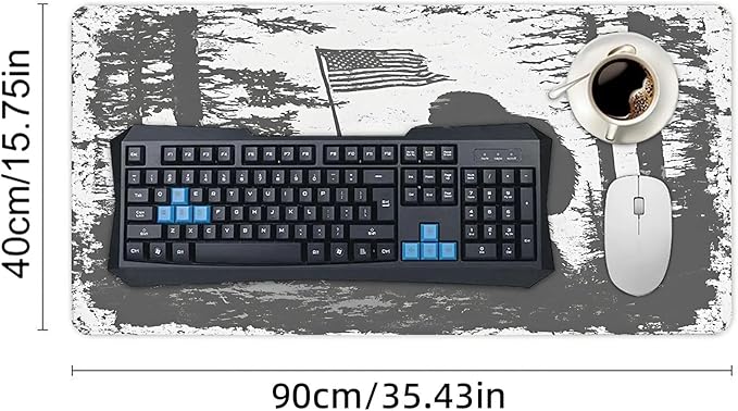 XXL Gaming Mouse Pad Bigfoot Silhouette American Flag Large Desk Mat Protector for Desktop Anti-Slip Rubber Extended Computer Keyboard Mat Writing Pad Mousepad for Work Office15.7 * 35.4 in A-677