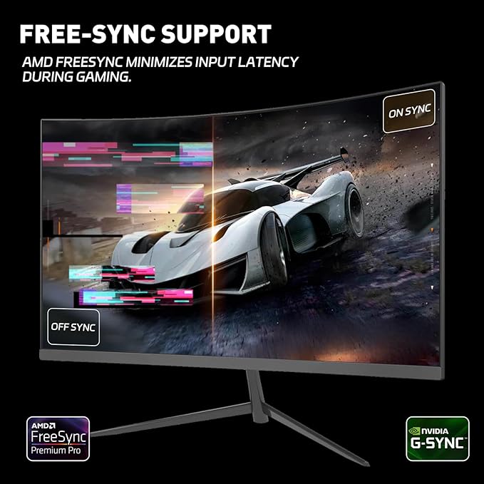 24 Inch Curved Gaming Monitor 180Hz FHD 1080P Compueter Monitor 1ms Response Time Ultra-Thin Built-in Speakers Low Latency VESA G-SYNC Compatible Perfect for Esports and Competitive Gaming