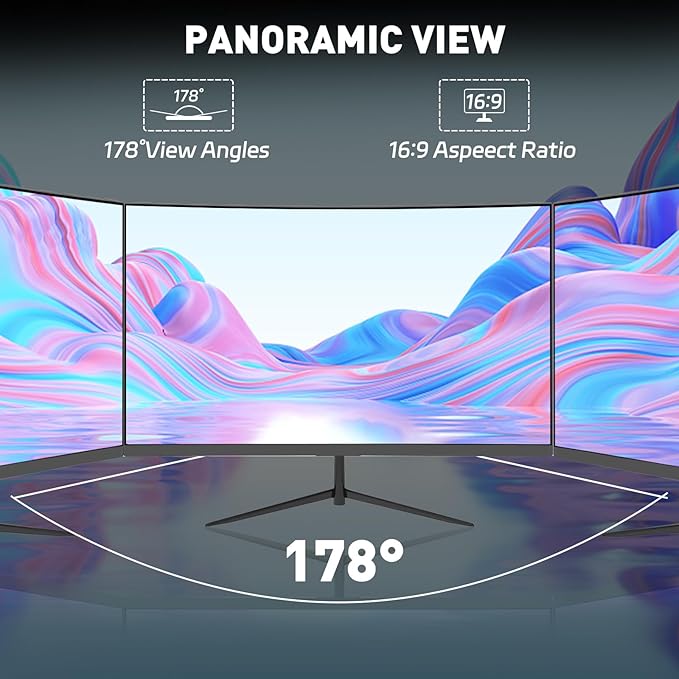 24 Inch Curved Gaming Monitor 180Hz FHD 1080P Compueter Monitor 1ms Response Time Ultra-Thin Built-in Speakers Low Latency VESA G-SYNC Compatible Perfect for Esports and Competitive Gaming