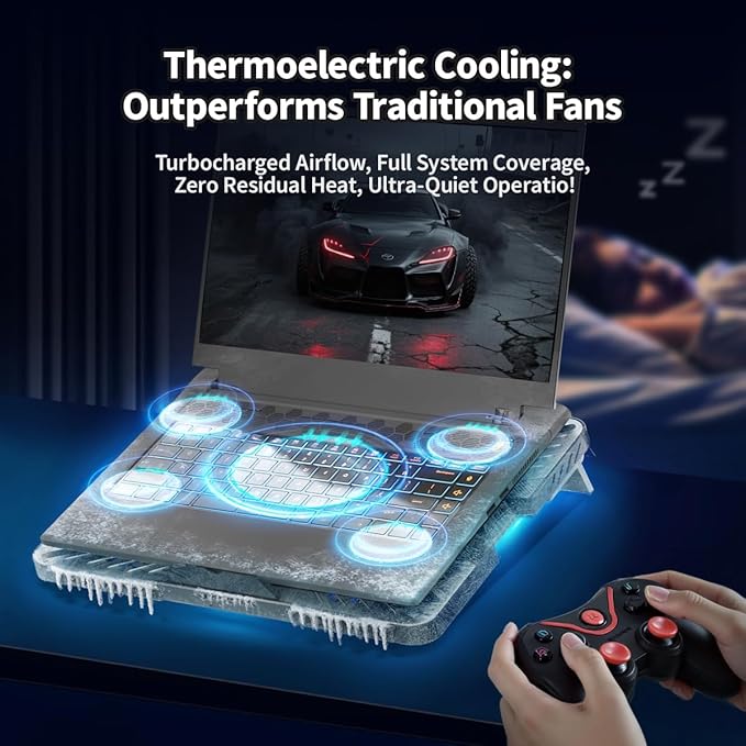 Thermoelectric Laptop Cooling Stand with 5 Fans - Adjustable Height for Laptops up to 19 Compatible with MacBook Alienware ROG &amp Gaming Laptops