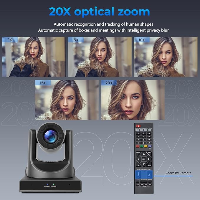 PTZ CameraNDI PTZ Camera with 20X Optical Zoom AI TrackingHDMIPOEIP Live Streaming Simultaneous 3G-SDI and USB Video Output for Church Conferences TeachingvMix OBS etc